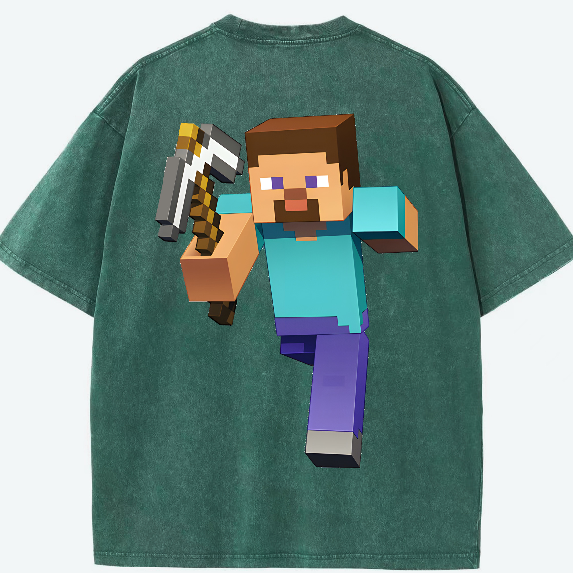 （画像用） マインクラフト ブロックの世界 Minecraft MC Block world 綿100% ヴィンテージ風 半袖Tシャツ（背面プリント）